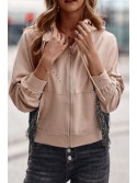 Oversize women\'s sweatshirt with fringes, beige FI671 - Online store - Boutique